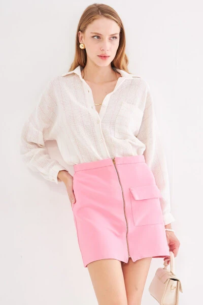 Woman Dusty Pink Long Sleeve Pocket Detail Back Pleated - 4