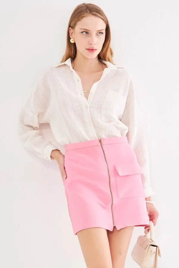 Woman Dusty Pink Long Sleeve Pocket Detail Back Pleated - 4