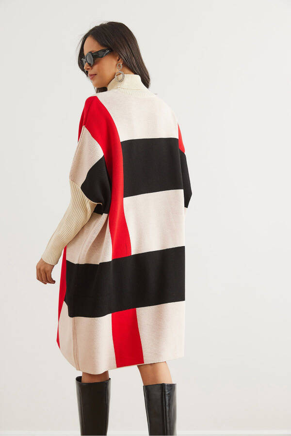 Woman Ecru Black Plaid Thick Poncho Tunic Dress ELB-19002323 - 5