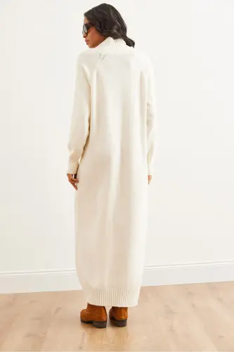 Woman Ecru Button Detailed Adjustable Neck Maxi Dress Tr - 7