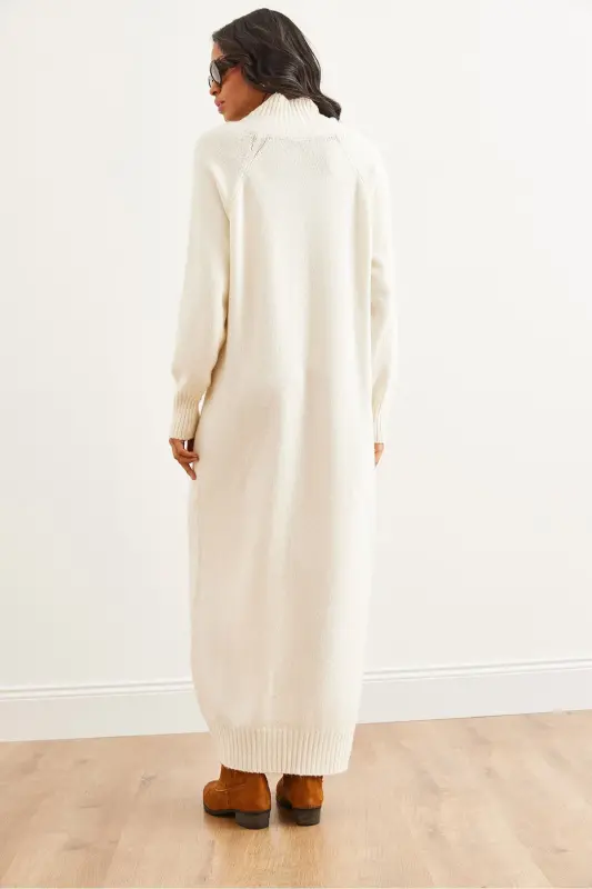 Woman Ecru Button Detailed Adjustable Neck Maxi Dress Tr - 7