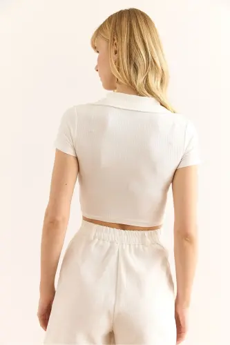 Woman Ecru Polo Neck Tie Detailed Polyviscose Cr - 5