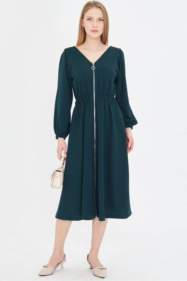 Woman Emerald Front Back V Neck Front Zippered Long K - 8