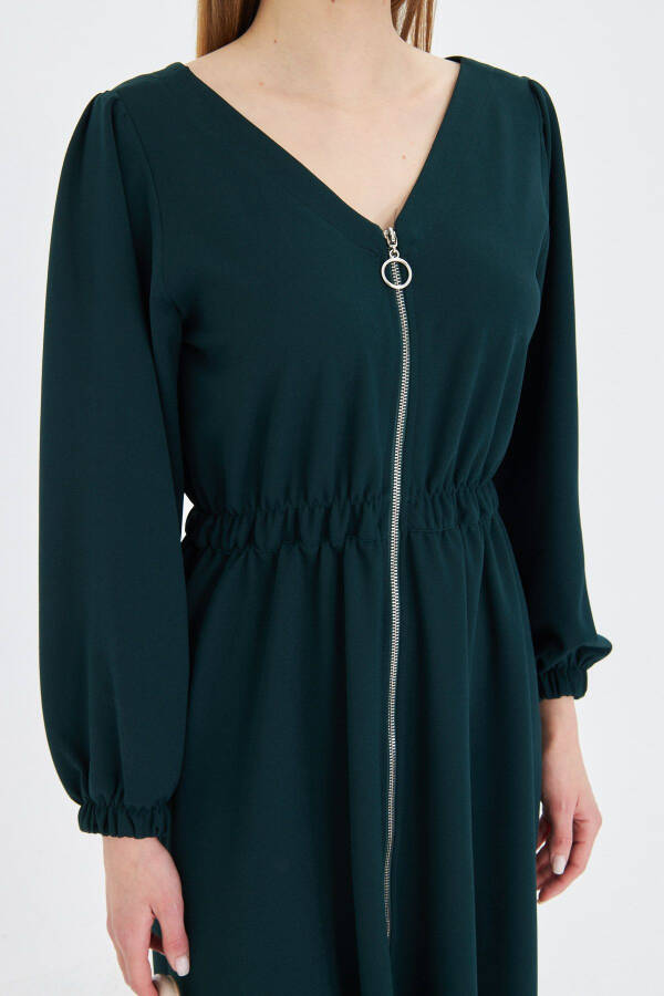 Woman Emerald Front Back V Neck Front Zippered Long K - 9