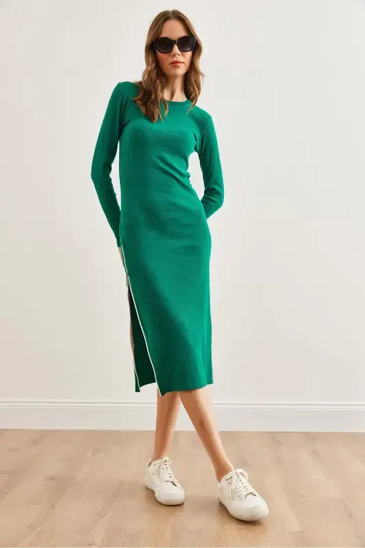 Woman Emerald Green Side Deep Zipper Slit E - 2