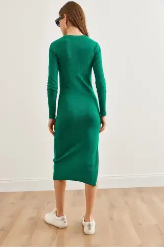 Woman Emerald Green Side Deep Zipper Slit E - 6