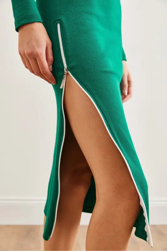 Woman Emerald Green Side Deep Zipper Slit E - 6