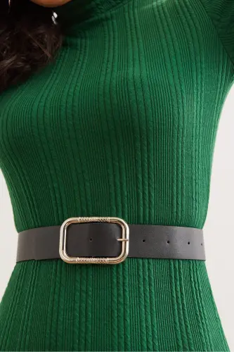Woman Emerald Green Turtleneck Belted Slit - 6