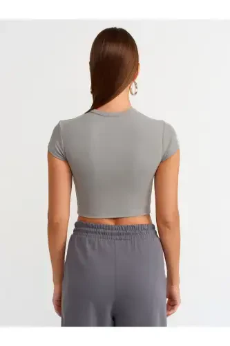 woman Fitted Crop Top-gray 30936-Gray - DILVIN (1)