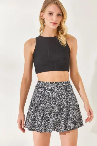 Woman Floral Black Shorts Knitted Skirt ETK-19000 