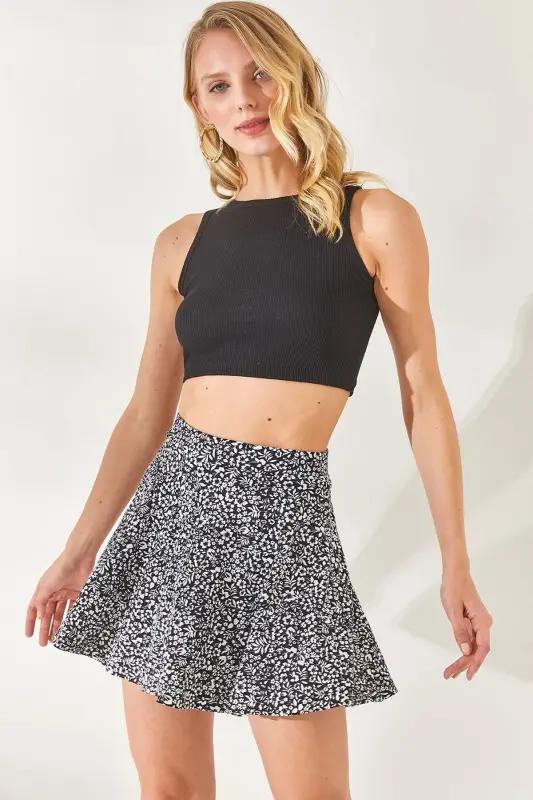 Woman Floral Black Shorts Knitted Skirt ETK-19000 - 4