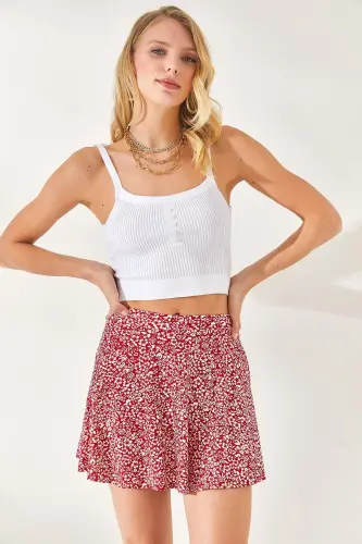Woman Floral Red Shorts Bustier Skirt ETK-190 - 3