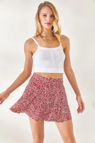 Woman Floral Red Shorts Bustier Skirt ETK-190 - 5