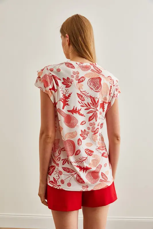 Woman Flower Coral Arm Detailed Cotton T-Shirt TSH-19 - 2