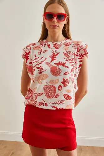 Woman Flower Coral Arm Detailed Cotton T-Shirt TSH-19 - 3