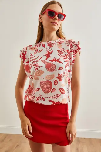 Woman Flower Coral Arm Detailed Cotton T-Shirt TSH-19 - 6