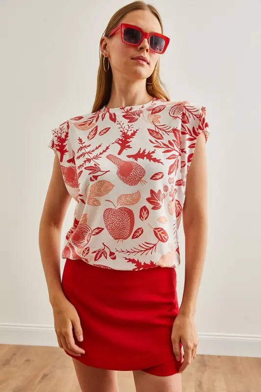 Woman Flower Coral Arm Detailed Cotton T-Shirt TSH-19 - 6