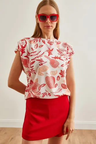 Woman Flower Coral Arm Detailed Cotton T-Shirt TSH-19 - 7