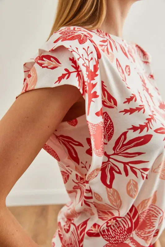 Woman Flower Coral Arm Detailed Cotton T-Shirt TSH-19 - 8