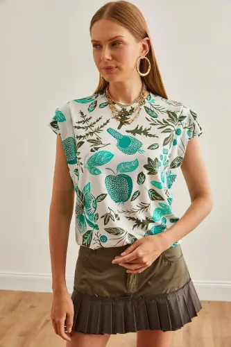 Woman Flower Green Arm Detailed Cotton T-Shirt TSH-190 - 3