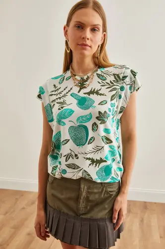Woman Flower Green Arm Detailed Cotton T-Shirt TSH-190 - 6