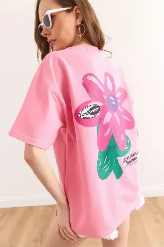 Woman Flower Pink Front Back Printed Comfort Fit 2 Thread - 1