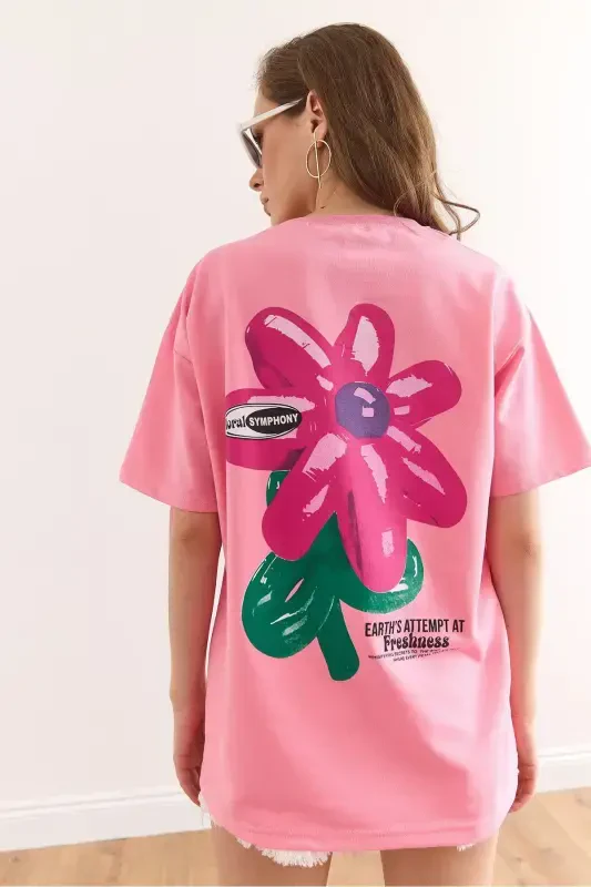 Woman Flower Pink Front Back Printed Comfort Fit 2 Thread - 2