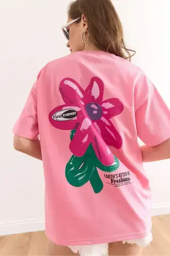 Woman Flower Pink Front Back Printed Comfort Fit 2 Thread - 3