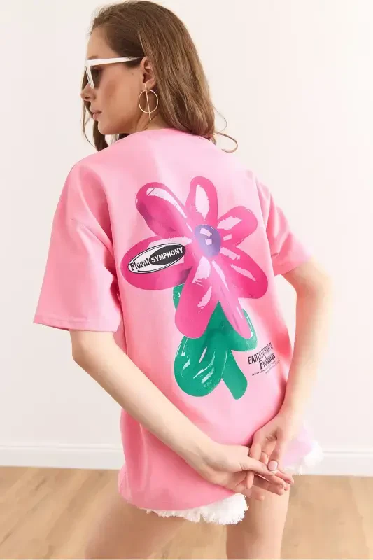 Woman Flower Pink Front Back Printed Comfort Fit 2 Thread - 4