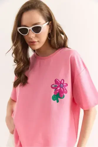 Woman Flower Pink Front Back Printed Comfort Fit 2 Thread - 5