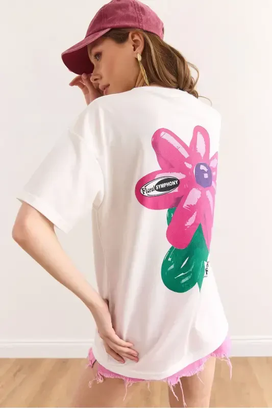 Woman Flower White Front Back Printed Comfort Fit 2 Rope - 1