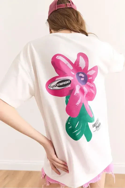 Woman Flower White Front Back Printed Comfort Fit 2 Rope - 2