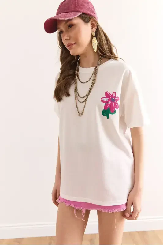 Woman Flower White Front Back Printed Comfort Fit 2 Rope - 3