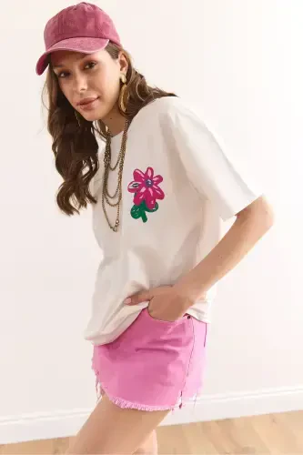 Woman Flower White Front Back Printed Comfort Fit 2 Rope - 6