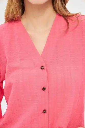 Woman Fuchsia Sleeve Rubberized Blouse ARM-24K0 - ARMONIKA (1)