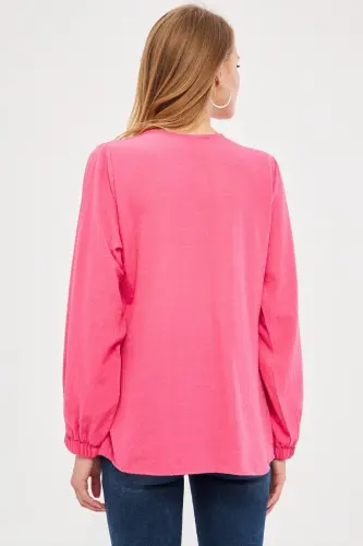 Woman Fuchsia Sleeve Rubberized Blouse ARM-24K0 - 5