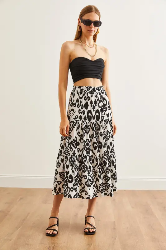 Woman Geometric White Patchwork Woven Viscose Long E - 3