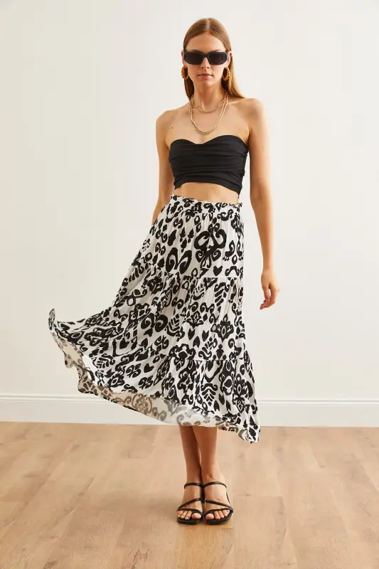Woman Geometric White Patchwork Woven Viscose Long E - 5