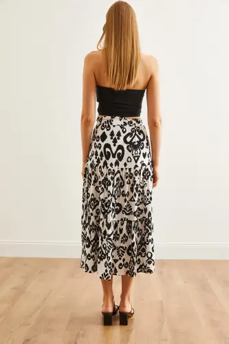 Woman Geometric White Patchwork Woven Viscose Long E - 8