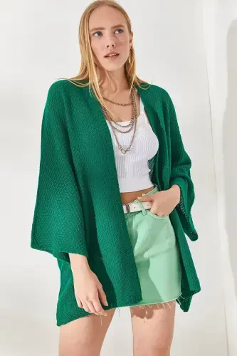 Woman Grass Green Batwing Spring Cardigan HRK-19000057-Grass Green - 1