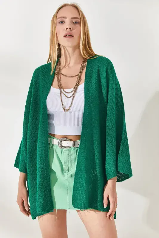 Woman Grass Green Batwing Spring Cardigan HRK-19000057-Grass Green - 2