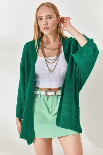 Woman Grass Green Batwing Spring Cardigan HRK-19000057-Grass Green - 3