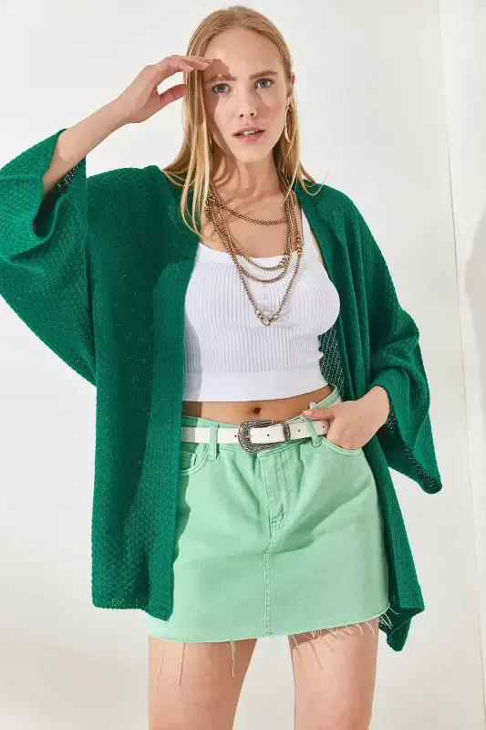 Woman Grass Green Batwing Spring Cardigan HRK-19000057-Grass Green - 5