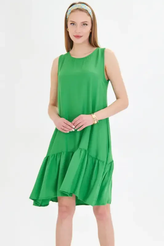 Woman Grass Green SLEEVELESS DRESS FLOUNCE DRESS ARM-18Y001156-GRASS GREEN - 1