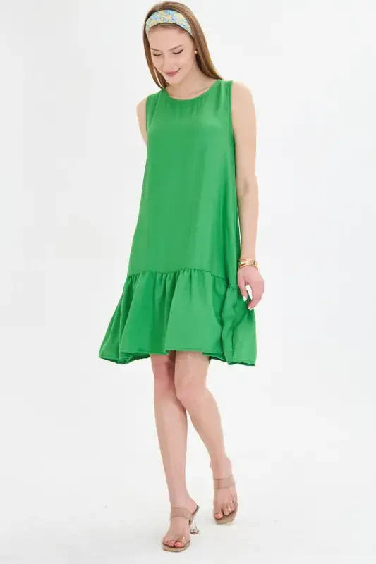 Woman Grass Green SLEEVELESS DRESS FLOUNCE DRESS ARM-18Y001156-GRASS GREEN - 3