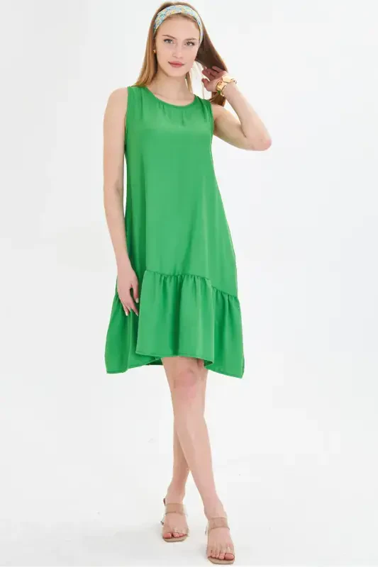 Woman Grass Green SLEEVELESS DRESS FLOUNCE DRESS ARM-18Y001156-GRASS GREEN - 4