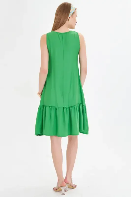 Woman Grass Green SLEEVELESS DRESS FLOUNCE DRESS ARM-18Y001156-GRASS GREEN - 5