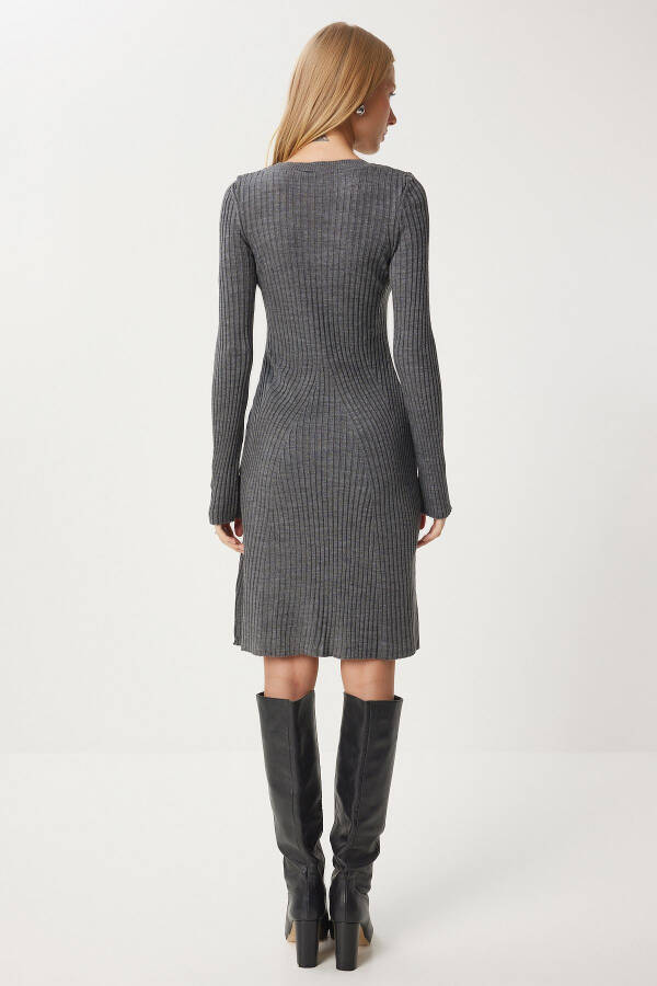 Woman Gray Bicycle Collar Ribbed Knitted Dress MX001 - 6