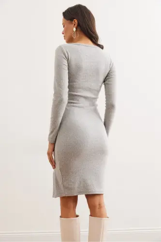 Woman Gray Button Detailed Slit Flexible Sweatshirt - 6