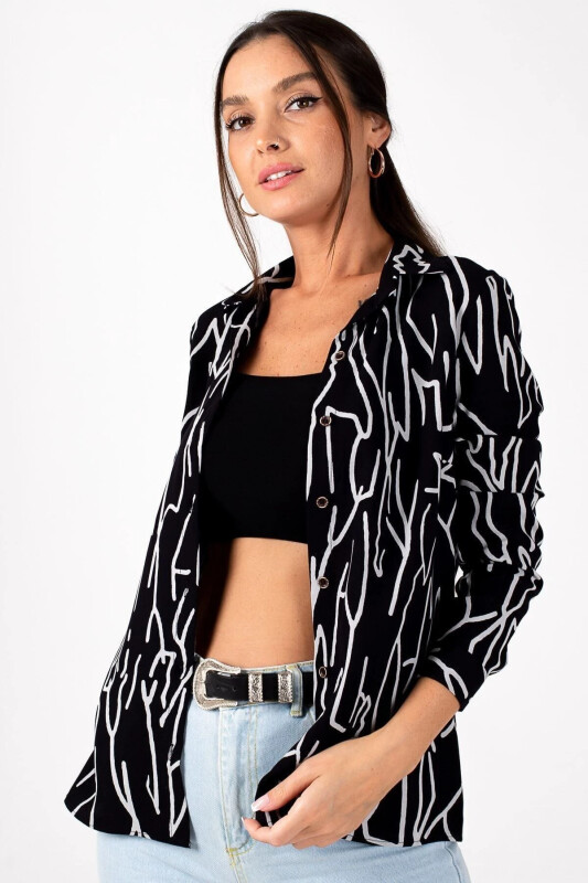 Woman Gray STRIPE PATTERN LONG SLEEVE SHIRT ARM-20Y001002-Gray - 1